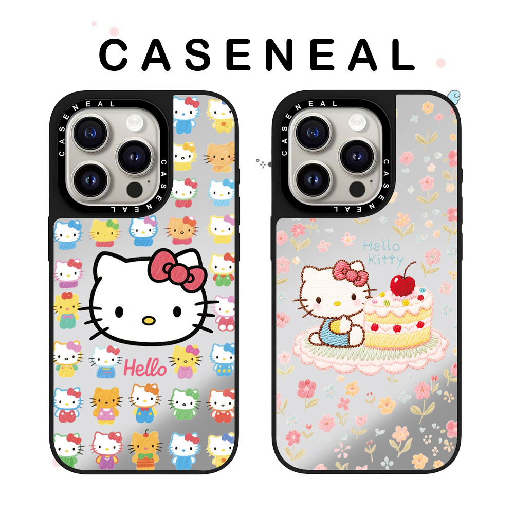 CASENEAL Graffiti สี Kitty คุณภาพสูงกระจกเคสโทรศัพท์เหมาะสําหรับ iPhone 17ProMax 17pro 17 air 16promax 16 15promax 15 14promax 13 13promax แฟชั่น Anti Drop Hard Case