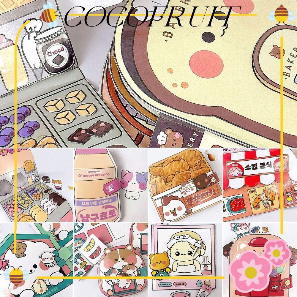 COCOFRUIT Waffle Quiet Book, Bread Colourful Cartoon Busy Book, Dress-up Material Fried Chicken Pape