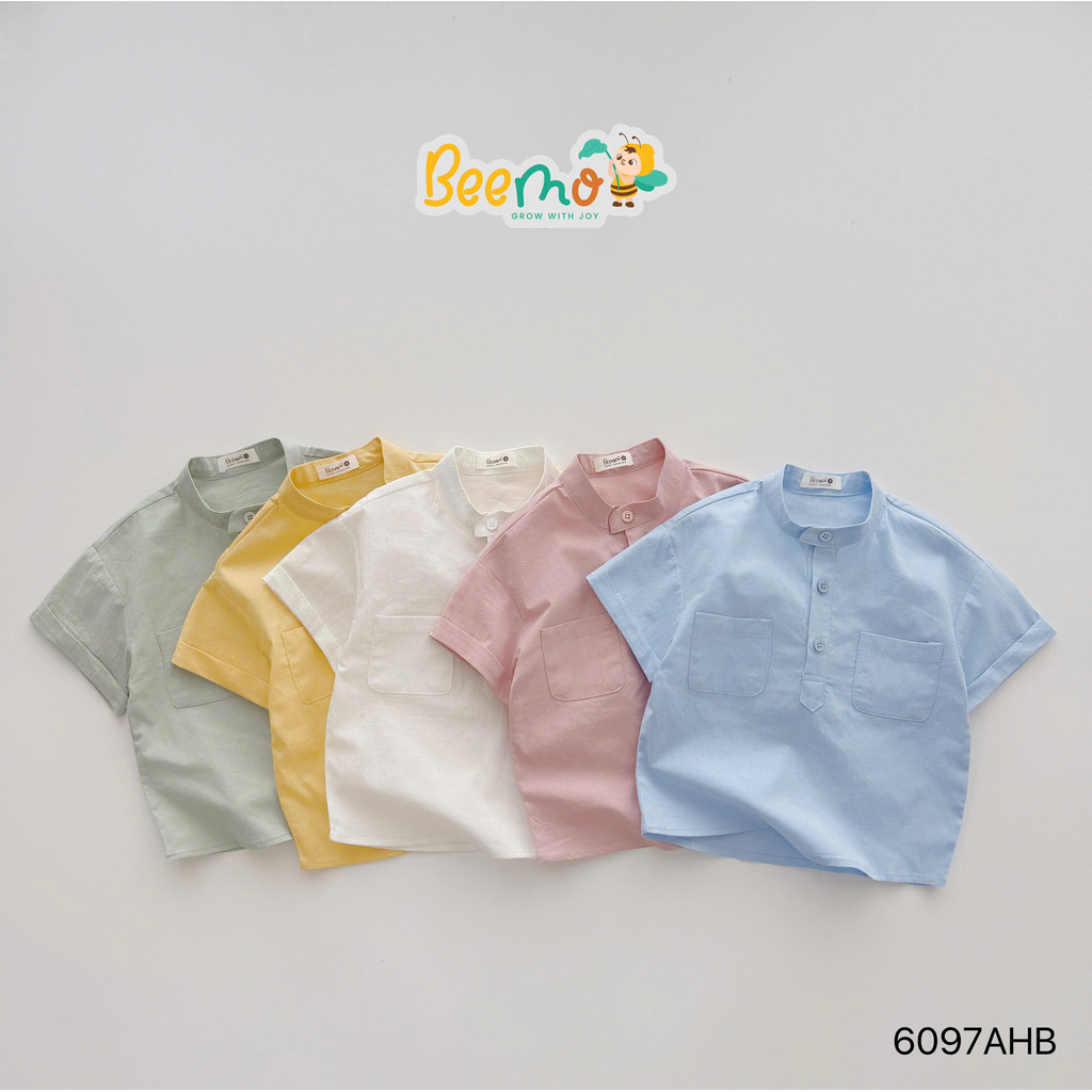 BEEMO เสื้อคอปกเด็กชาย Soft Linen Cool เสื้อเด็กเพื่อสวมใส่ไปโรงเรียนและออกนอกบ้าน 6097AHB