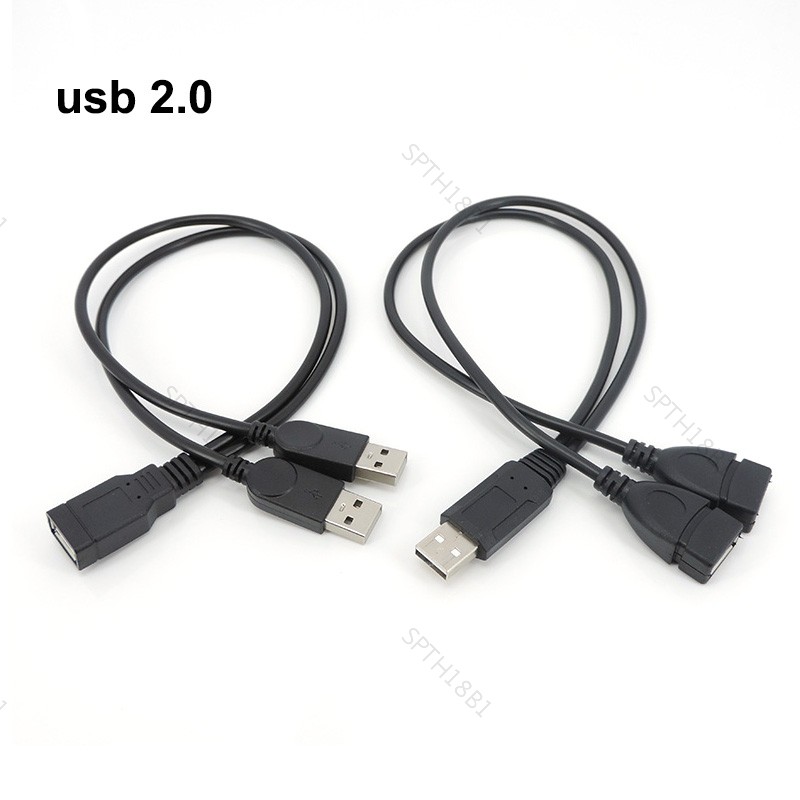 USB2.0 USD A 1 ชายหญิงปลั๊ก 2 ชายหญิงซ็อกเก็ต USB 2.0 สายไฟข้อมูลสายอะแดปเตอร์จ่ายไฟอะแดปเตอร์แปลง T