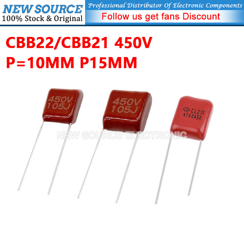[10 ชิ้น] CBB22/CBB21 ตัวเก็บประจุ 450V P10MM P15MM 1UF 0.22UF 4.7UF 0.47UF 1UF 105K 224J 475K 447K 