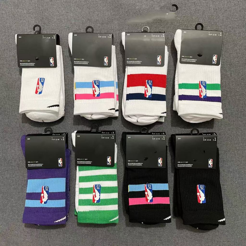 2023NBA75th Anniversary Commemorative Professional Towel Bottom Basketball Socks Mens Mid-Tube หนา S