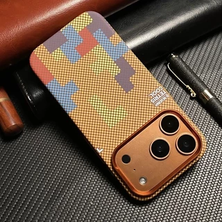 Tetris Pattern Carbon Fiber Texture/matte acrylic hard Case สีส้ม เคส เข้ากันได้ สำหรับ iPhone 14 15 16 17 pro max Case