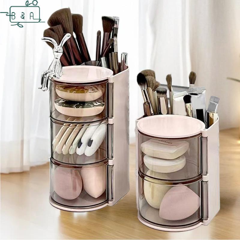 B & A 2/3 ชั้นอุปกรณ์เสริมผมกล่องเก็บ Clear Hair Tie Organizer สําหรับแปรงแต่งหน้าโต๊ะเครื่องประดับ 