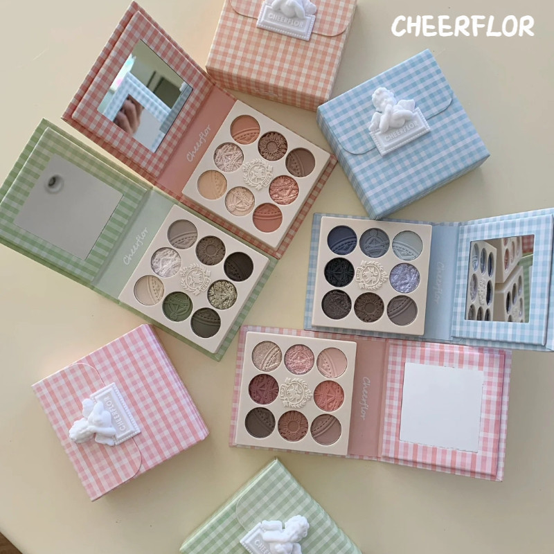 CHEERFLOR อายแชโดว์ Angel นูน Earth-Toned Blue-Green Eyeshadow Palette Teal Eyeshadow Highlight Flash Angel Relief Eyeshadow Palette