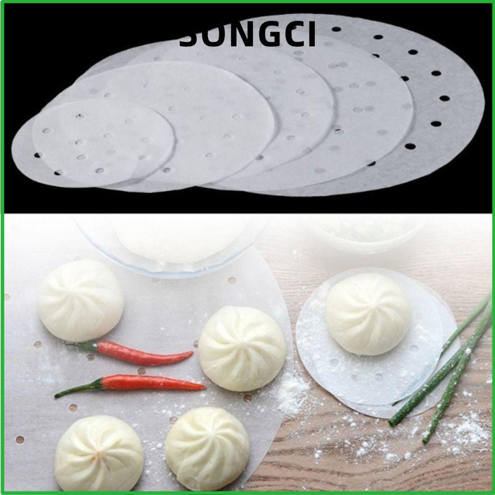 SONGCI 100 ชิ้น Steamer กระดาษ, 4/5/6/7/8in รอบ Buns ขนมอบกระดาษไม่ติด, ทิ้ง Buns Pad กระดาษครัวทําอ