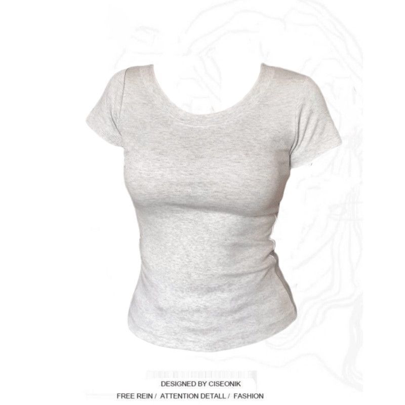 Slim-fit Slimmer ดู t Top High-End cod นักเรียนสวมใส่ทุกวันร้อยแฟชั่นรอบคอฤดูร้อนสวมใส่อินเทรนด์แฟชั