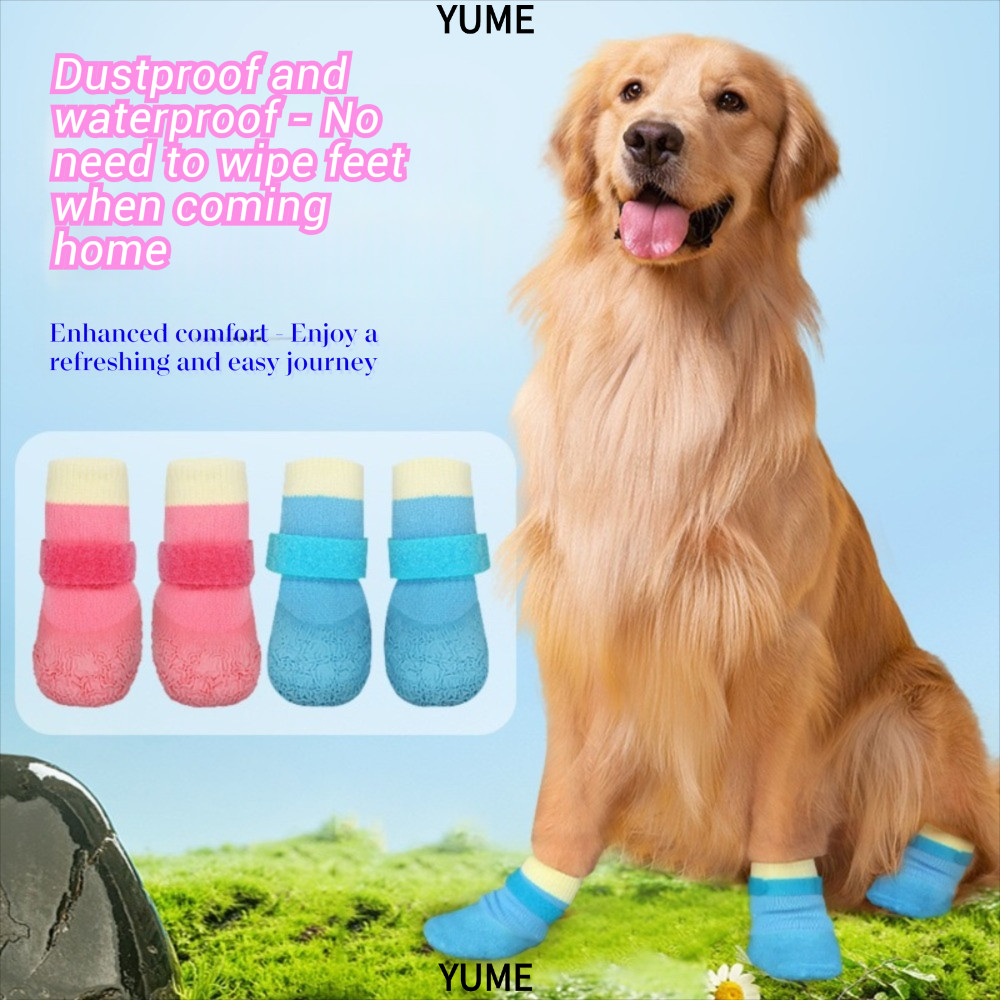 YUMEIYU 4 ชิ้น/เซ็ตรองเท้าสุนัข,กันน้ํากันลื่นลูกสุนัขรองเท้าตาข่าย,แบบพกพาปรับ Breathable Anti-สกปรกรองเท้าสัตว์เลี้ยงฤดูใบไม้ร่วงฤดูหนาว
