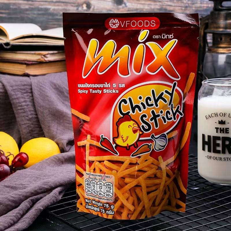 นําเข้าประเทศไทย vfoods mix ทอดกรอบ รสดั้งเดิม รสไก่เผ็ด 75g Bagged Influencer ของว่างกุ้ง Fries Fre