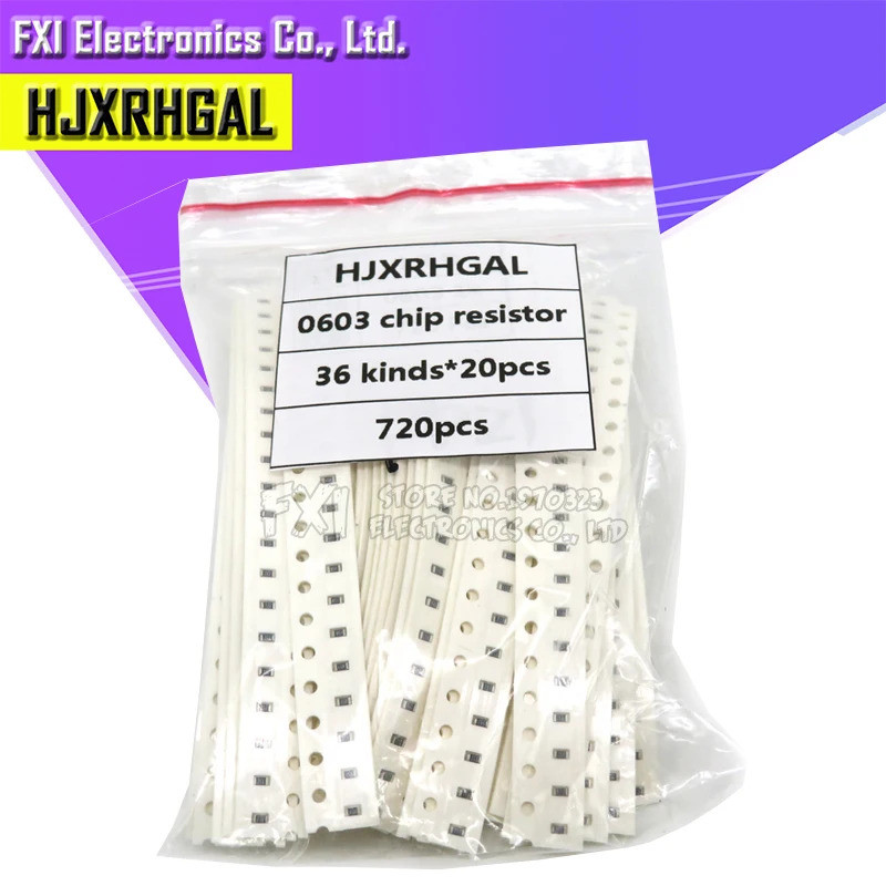 36valuesX20pcs = 720pcs 0603 1ohm-10Mohm SMD Resistor Kit Assorted Kit 5% component diy ตัวอย่างชุดใ