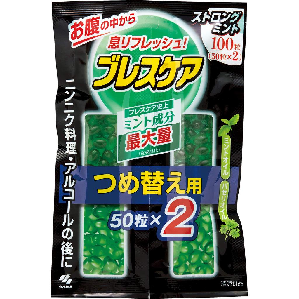 Kobayashi Pharmaceutical Breath Care Breath Refreshing Capsules พร้อมน้ำดื่ม Strong Mint แบบเติม 100