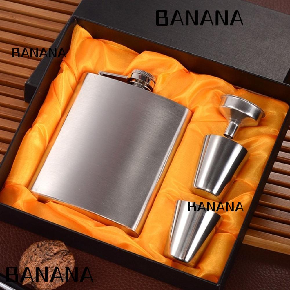 BANANA1 ชุดขวดเครื่องดื่ม, หม้อเครื่องดื่ม 7oz, กระติกน้ําสแตนเลสแบบพกพา Whisky กลางแจ้ง