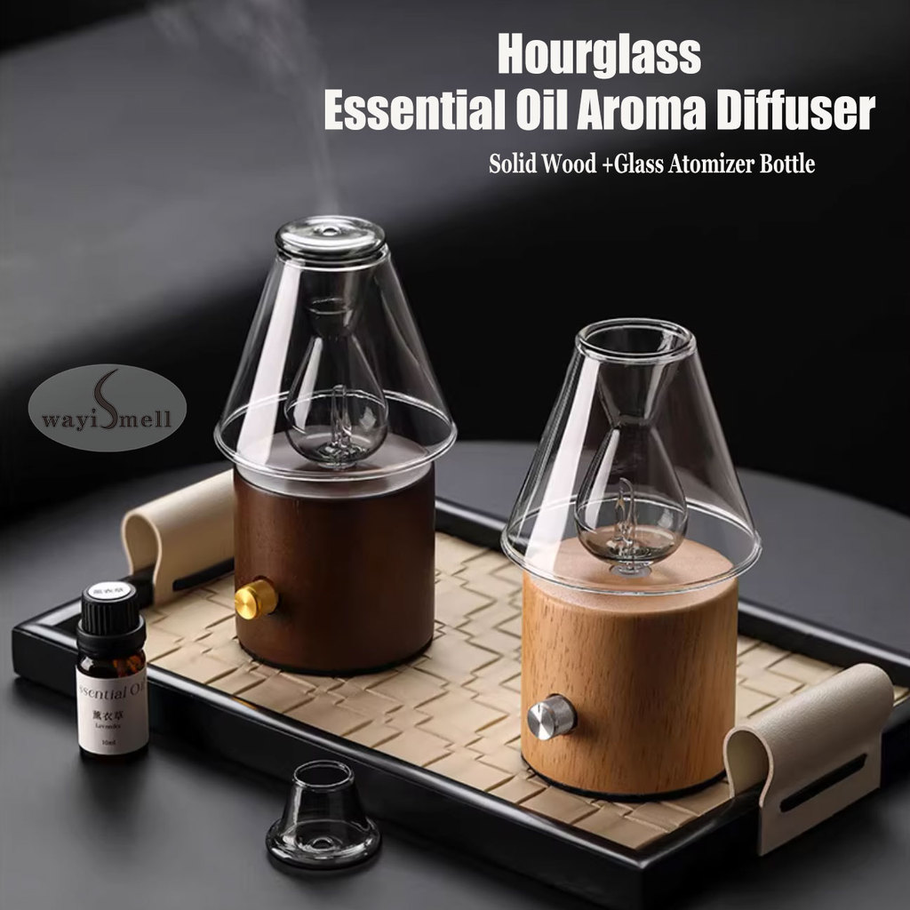 Wayisell นาฬิกาทราย Waterless Aromatherapy Diffuser,ไร้สายเย็นกระจายกลิ่นหอมน้ํามันหอมระเหยบริสุทธิ์ Nebulizer แสงอุ่นฟอกอากาศสําหรับบ้านเตียงห้อง Offcie