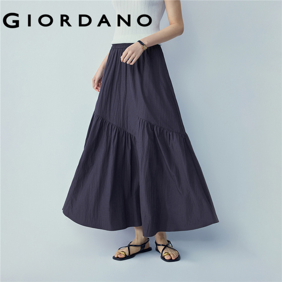 GIORDANO WOMEN Pleated elastic waist woven midi skirt - High Quality 13466206