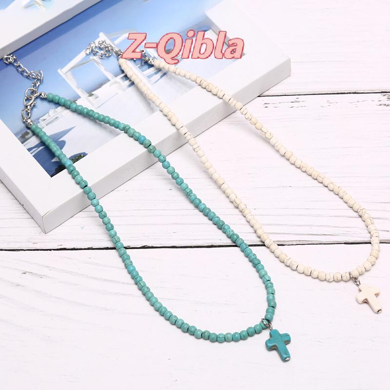 [Z-Qibla-t] สร้อยคอมุกสไตล์โบฮีเมียสีทัวร์มาลีน พร้อมรายละเอียดครอสซ์ เหมาะสำหรับเป็นของขวัญและสวมใส