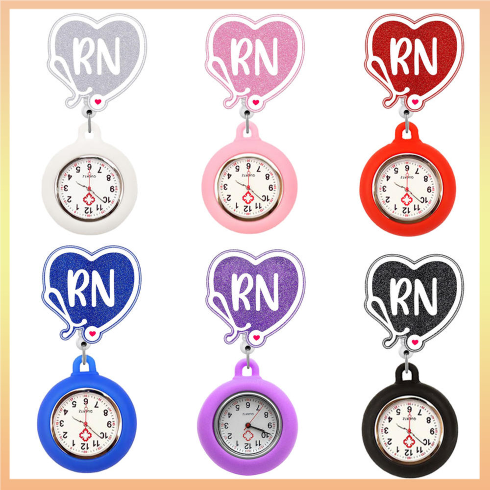 Quartz Badge Reel หดพยาบาลนาฬิกา Glittery Heart-Shaped Rn Retractable นาฬิกาสําหรับพยาบาล Medical Staff พยาบาลนักเรียน