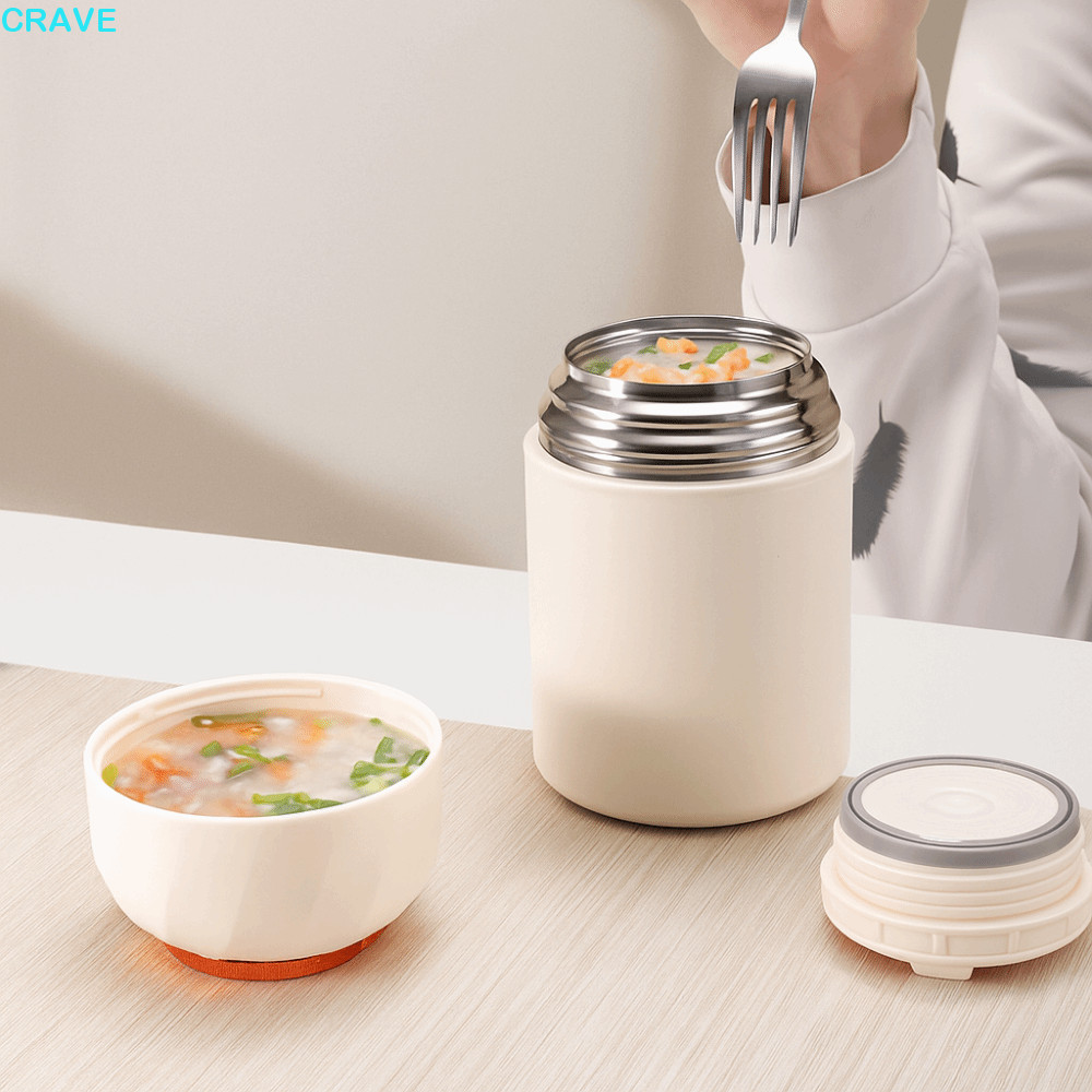 ขวดเก็บความร้อนอาหาร CRAVE, ถ้วยซุปเก็บความร้อนสแตนเลสแบบใช้มือถือ, โถสุญญากาศหุ้มฉนวน 500 มล. ปิกนิกกล่องอาหารกลางวันสองชั้น