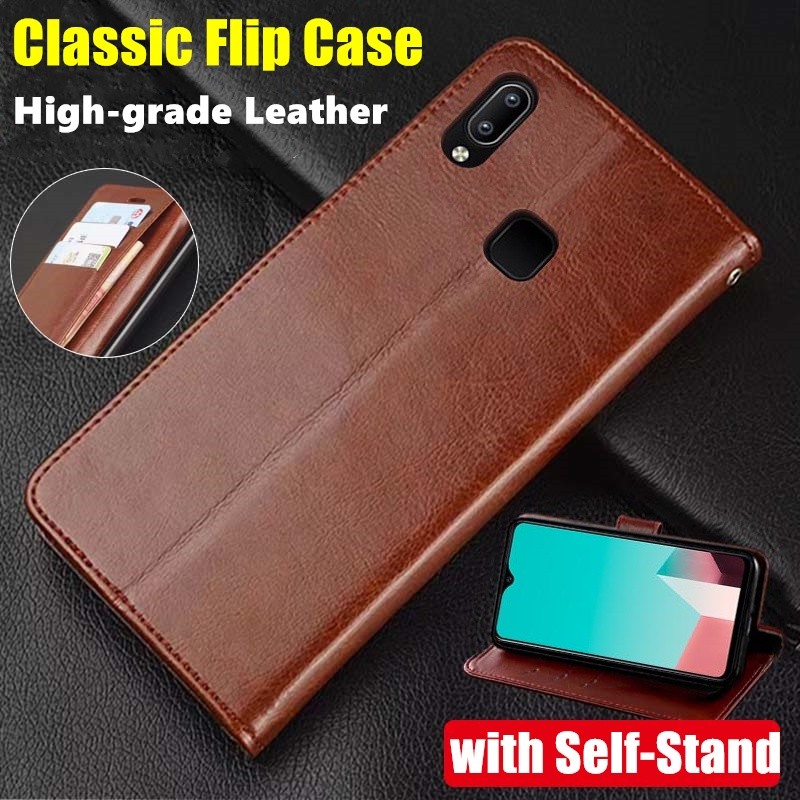 สําหรับ Vivo Z3i Y97 V1813 1806 ของแท้หนังกระเป๋าสตางค์ Vintage พับง่ายพลิกป้องกันกรณี Kickstand ผู้