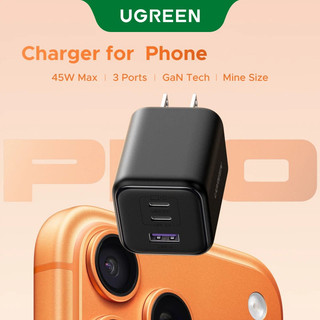 UGREEN เครื่องชาร์จชาร์จเร็ว GaN 45W พร้อมอะแดปเตอร์ USB-C*2+USB-A*1 สําหรับโทรศัพท์