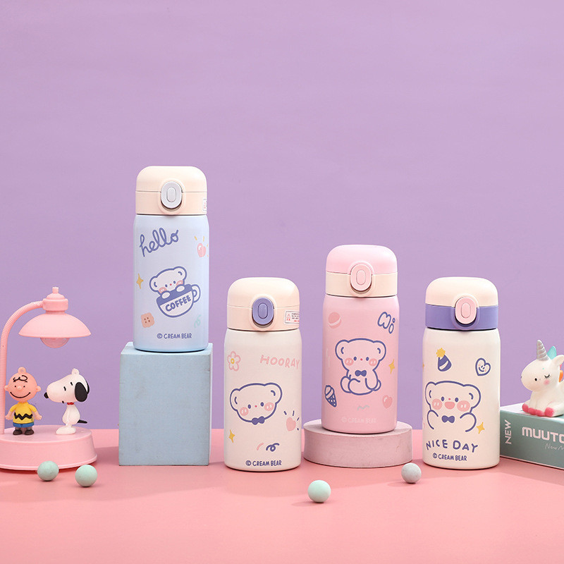 การ์ตูนการ์ตูน 304 สแตนเลสแก้วเก็บความร้อนสําหรับเด็กพร้อมที่จับถ้วยน้ําฟางแบบพกพาถ้วยสาวมูลค่าสูง