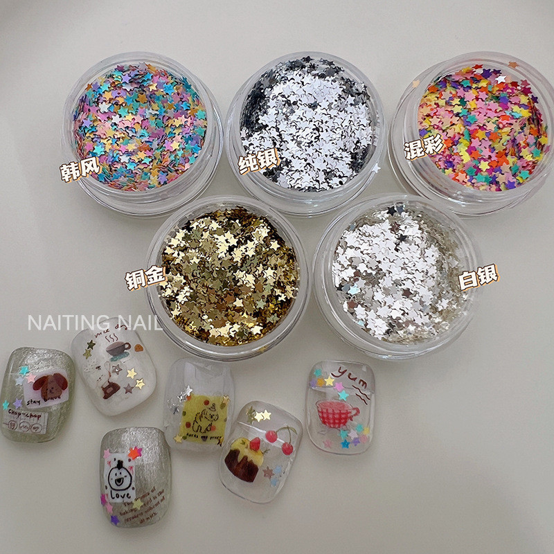 กลิตเตอร์ตกแต่งเล็บ รูปดาว กระปุกกลม สไตล์เกาหลี / ญี่ปุ่น (คละแบบ) - NT nail