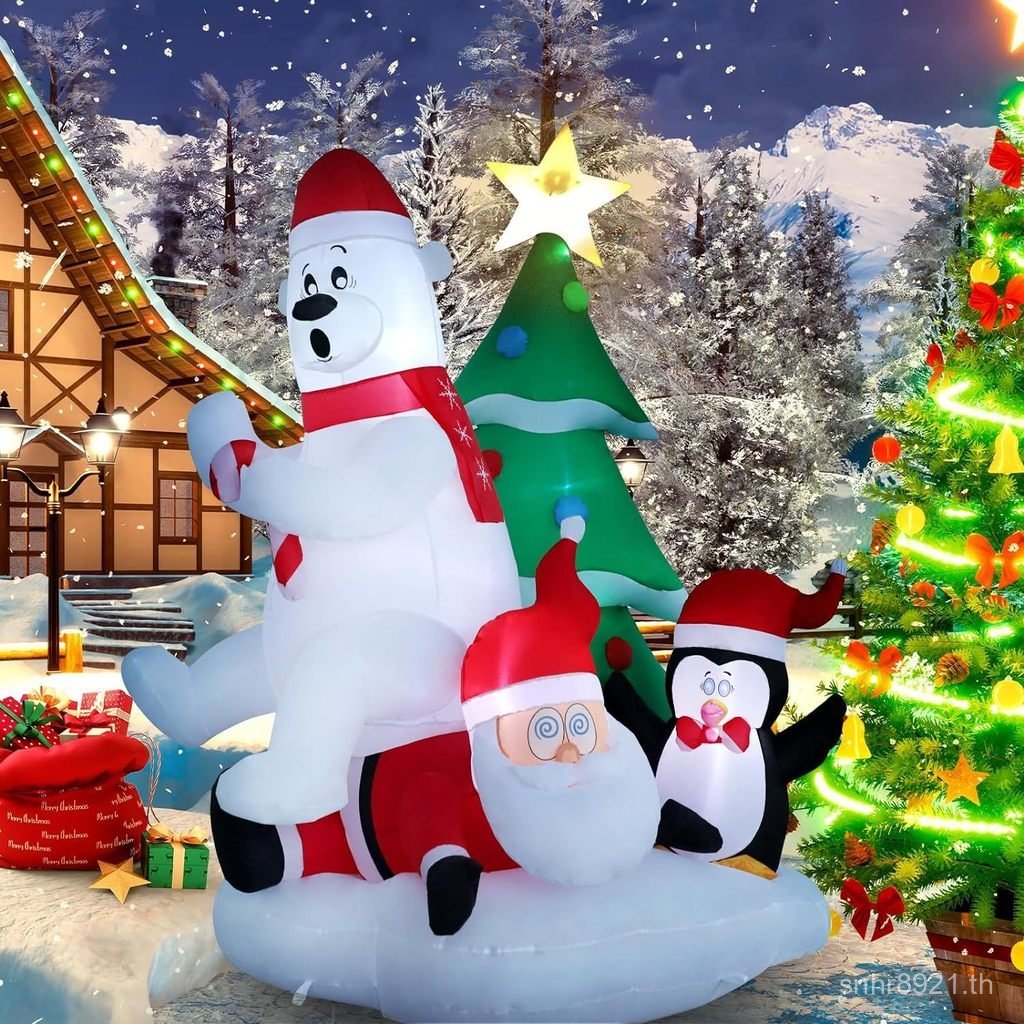 ตกแต่ง Luminous Cross-Border Penguin Christmas นั่ง Old Man Courtyard ไฟ led Inflatable และหมีขั้วโล