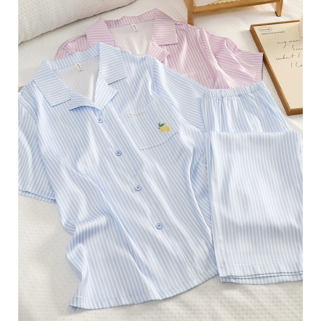 (DS6548-2) SOFT LUXURY SILK SATIN PAJAMAS / DIANE SALLY PREMIUM QUALITY PAJAMAS SHORT SLEEVE LONG PA