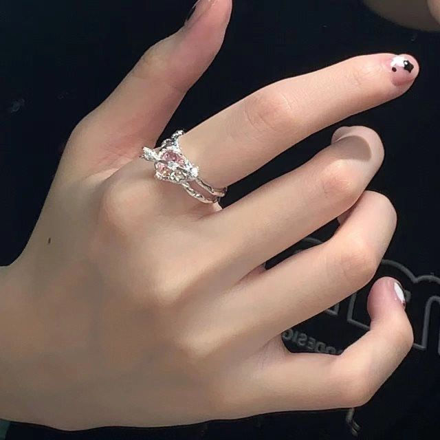 High-End Cupid Arrow Devil High-Value vintage Jewelry Pink Love Open Ring Jewelry 512Y