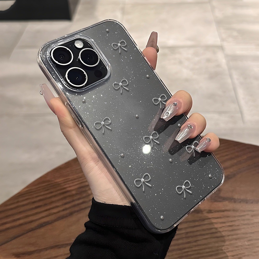 For iPhone กระพริบเคสโทรศัพท์ เคสไอโฟน โบว์เล็กเงางาม 11 13 14 Pro 15 16 Plus 12 16 Pro Max 15 14 PRO MAX X XS MAX - รูปที่ 2