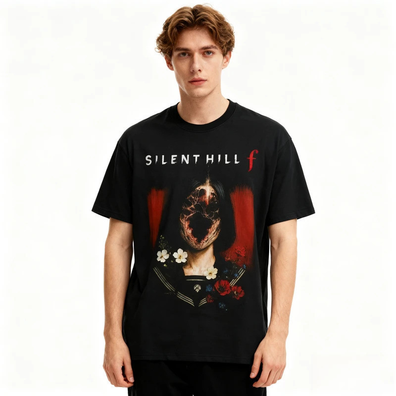 ชุดเกมสยองขวัญใหม่ Silent Hill F เสื้อยืดพิมพ์กราฟิกสำหรับคนรักเกม เสื้อยืดขนาดใหญ่หลวมสำหรับผู้ชายแ