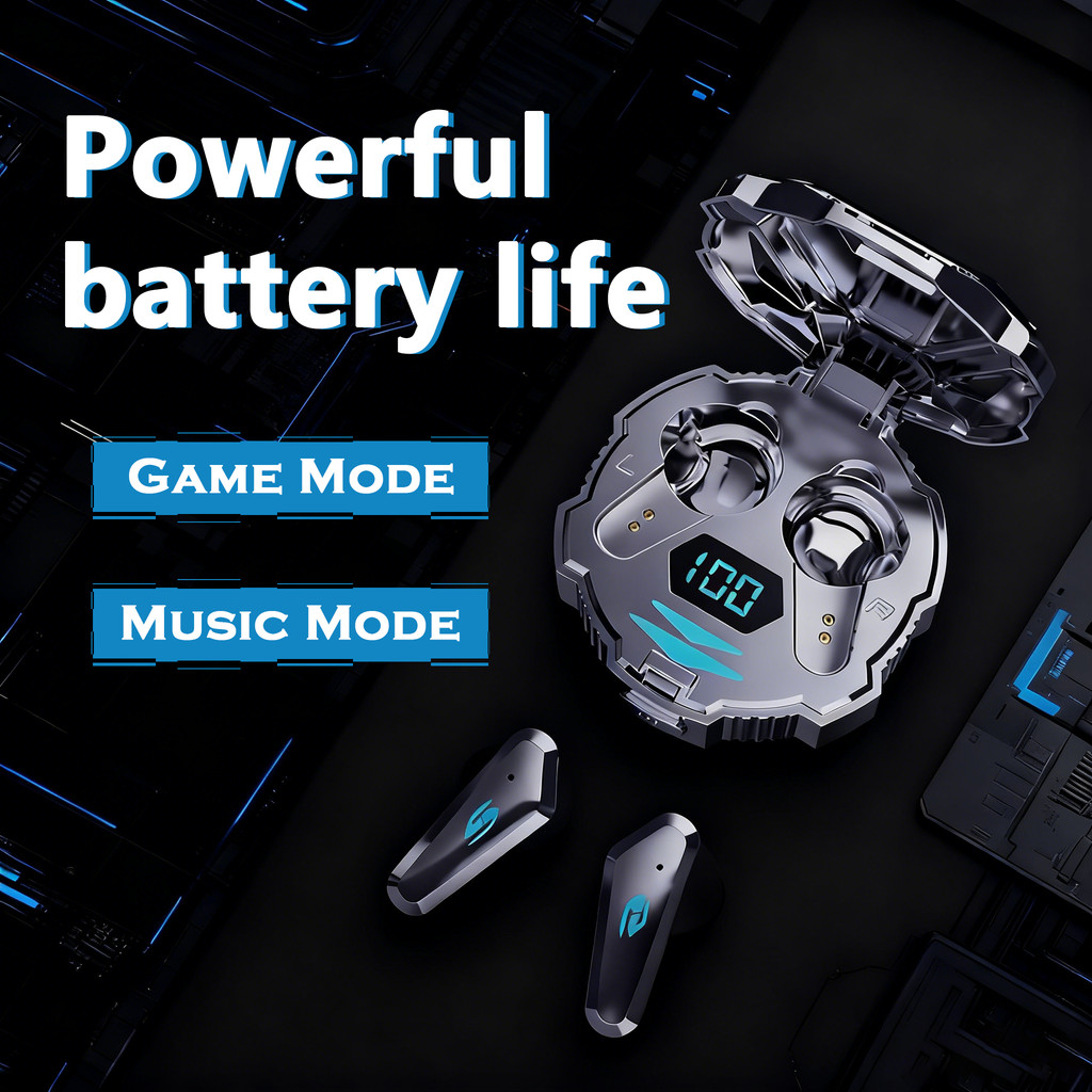 BONINE ชุดหูฟังสําหรับเล่นเกมบลูทูธไร้สาย Semi-in-ear Cool Mecha สไตล์ E-sports Gaming ชุดหูฟังไร้สา