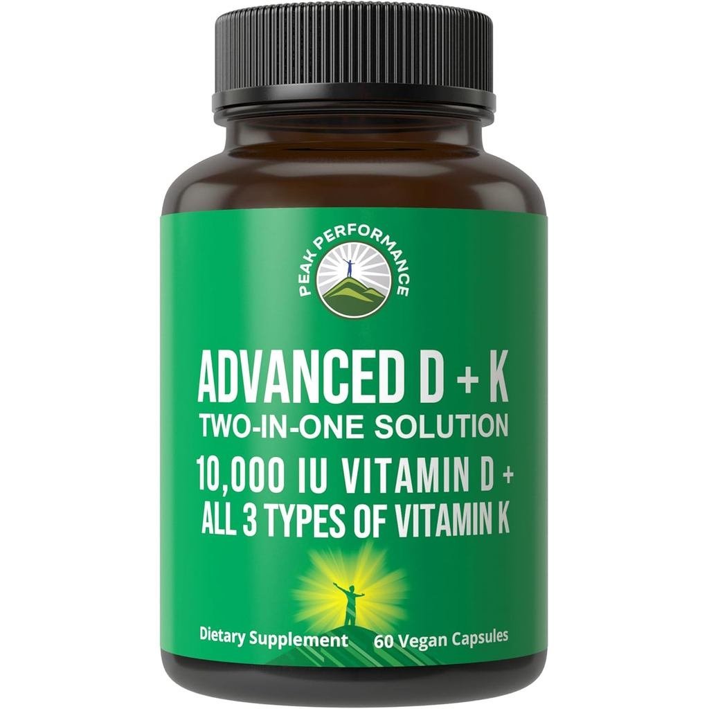 Peak Performance Vitamin D3 & C Complex 10,000 IU พร้อมวิตามิน K2, K1, MK-7, ขนาดเม็ดเล็ก-swallow ได
