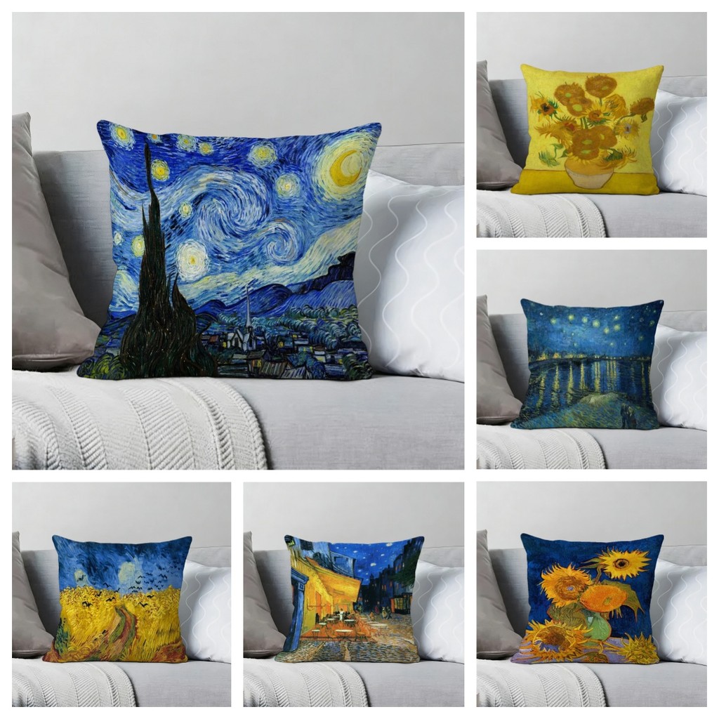 Vincent van GoghPillow Cover - ปลอกหมอนอิงซิปทนทาน - 45x45cm-Polyester/Short Plush (ไม่มีแกนหมอน)