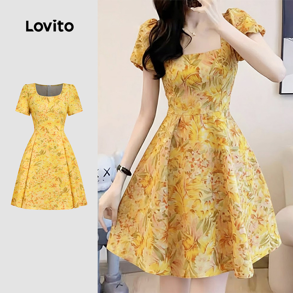 Lovito เดรสโบโฮซิปสีเหลืองสําหรับฤดูใบไม้ผลิ/ฤดูร้อนสําหรับผู้หญิง L164ED448
