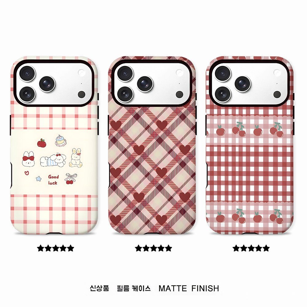 เคสโทรศัพท์เวอร์ชั่นเกาหลีเหมาะสําหรับiPhone 7 8 X XS XR XSMAX 11 12 13 Mini 14 15 16 17 Air Pro Max Plus Lattice Cherry Love Frosted Double-Layer Hard Shell XP6Q