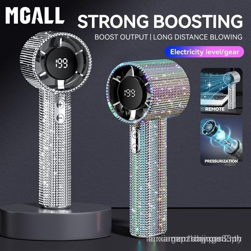 MGALL S5 Full Diamond Luxury Craftsmanship Portable Handheld Turbo Fan, 3 Gear Wind, Rechargeable Lo