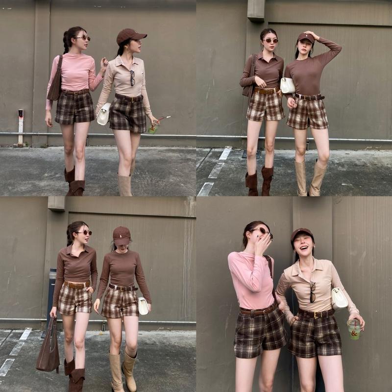สินค้าพร้อมส่งทันที: กางเกงขาสั้นลายสก็อตสุดเซ็กซี่และมีสไตล์