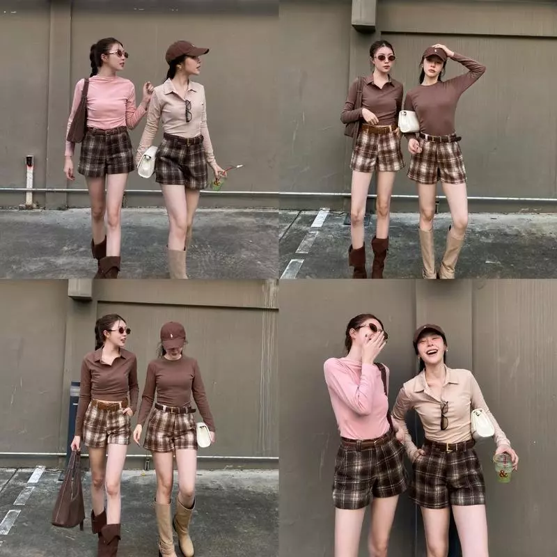 สินค้าพร้อมส่งทันที: กางเกงขาสั้นลายสก็อตสุดเซ็กซี่และมีสไตล์