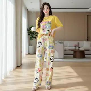 Mayura Stores No.C2553 ชุดเซ็ท2ชิ้น เสื้อ+กางเกง (powerpuff) กางเกงแต่งแถบ เสื้อผ้าแฟชั่น