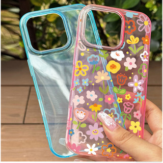 เคสโทรศัพท์ใสลายดอกไม้ ใช้ได้กับ iPhone 13 Pro/11/12 Pro Max/14/15/16 เคสโทรศัพท์ใสคุณภาพสูง ปกป้องเลนส์จากการตกกระแทก