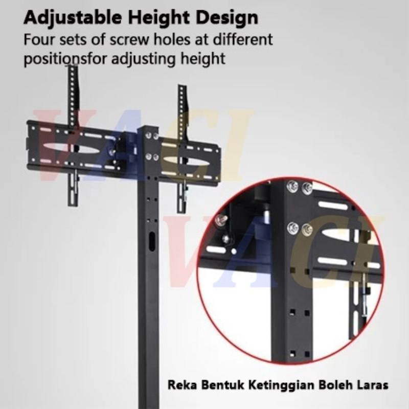 ขาตั้งทีวีเคลื่อนที่ได้ ปรับระดับได้ ขาตั้งทีวี 90° การหมุน หมุนได้ มีล้อ สำหรับทีวีขนาด 32-65 นิ้ว - รูปที่ 2