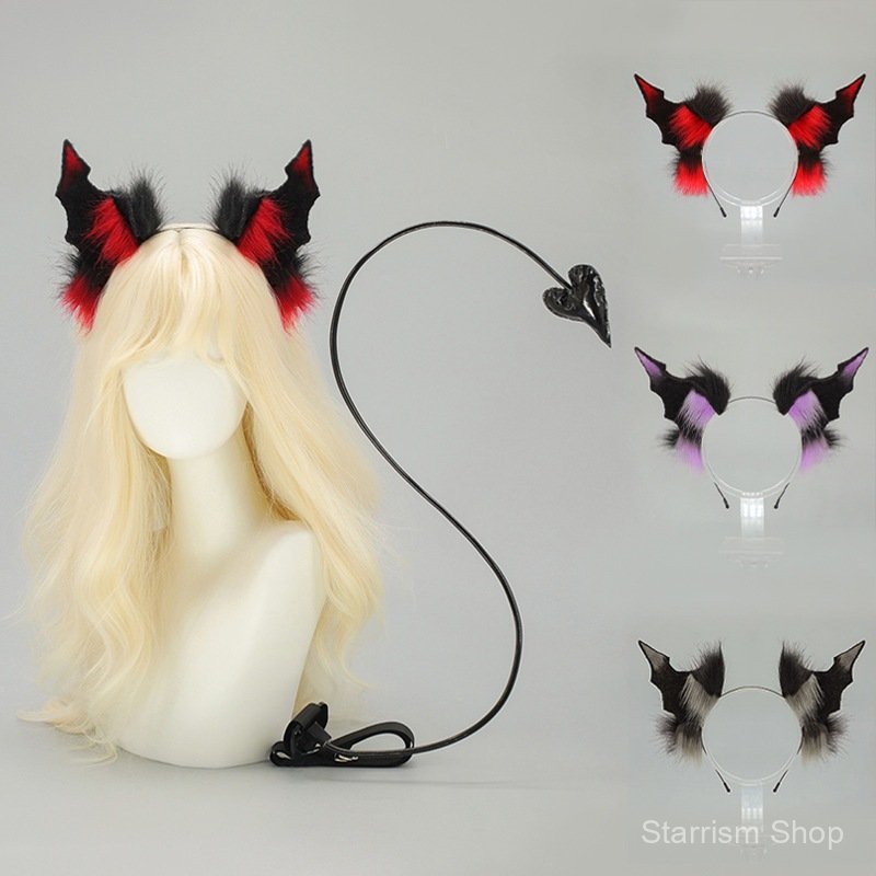 cosplay ฮัลโลวีน ผ้าโพกศีรษะ นิทรรศการการ์ตูน COS ฮอร์นปีศาจ ปีศาจหาง คอสเพลย์ อุปกรณ์ประกอบฉาก หูสัตว์ค้างคาว แถบคาด