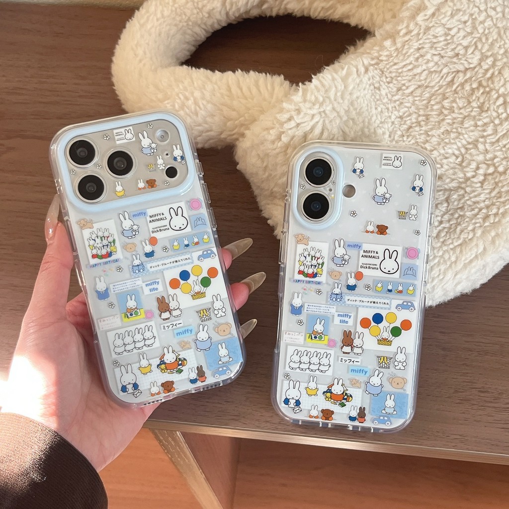 การ์ตูนน่ารัก Miffy กระต่ายเคสโทรศัพท์สําหรับ iPhone 15, 16, 17 Pro Max Air Cushion รอบขอบป้องกันกันกระแทกฝาหลัง