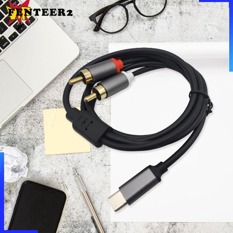 [Fenteer2] Type-c to Double RCA Male Cable USB C AUX Cable Cable Anti Interfection Audio AUX Adapter