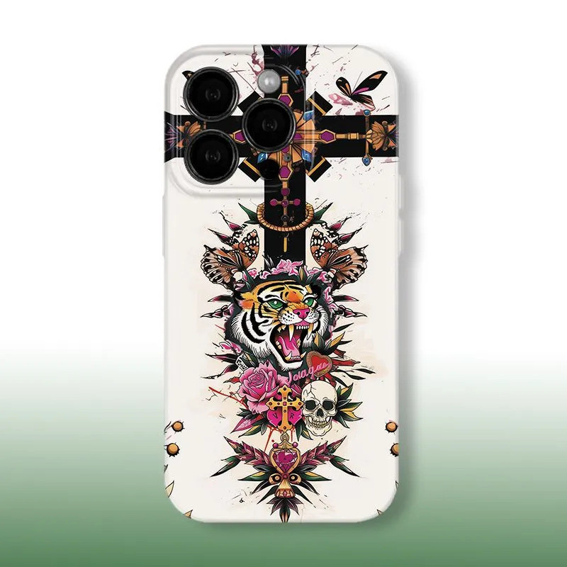 รวมทุกอย่างพลาสติก Hard Case เคสโทรศัพท์บางป้องกัน Graffiti Fierce White Tiger Cross ใช้งานร่วมกับ i