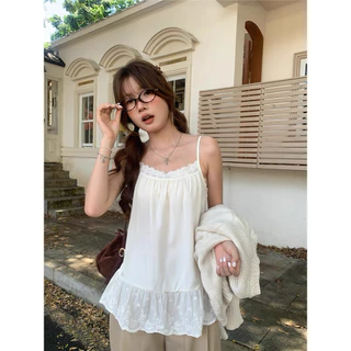 Vogue🌟พร้อมส่ง🌟 เสื้อสายเดี่ยว ลายลูกไม้ ทรงเจ้าหญิง สไตล์สาวเกา น่ารักหวานๆ (FY3415)