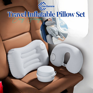 HanSerene ชุดหมอนรองคอและเอว U แบบเป่าลม, รองรับการเดินทางแบ…