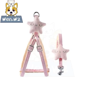 wen.W2 ชุดสายจูงสัตว์เลี้ยง ฮาร์เนสนุ่มปรับได้ สายจูงแมว สำหรับสุนัข แมวตัวเล็ก ใส่สบาย