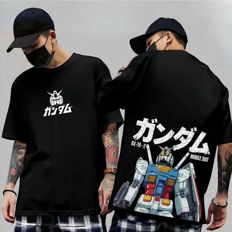อนิเมะญี่ปุ่น Mobile Suit RX-78-2 Gundam เสื้อยืดแขนสั้นผ้าฝ้ายพิมพ์สำหรับผู้ชายและผู้หญิง Harajuku 