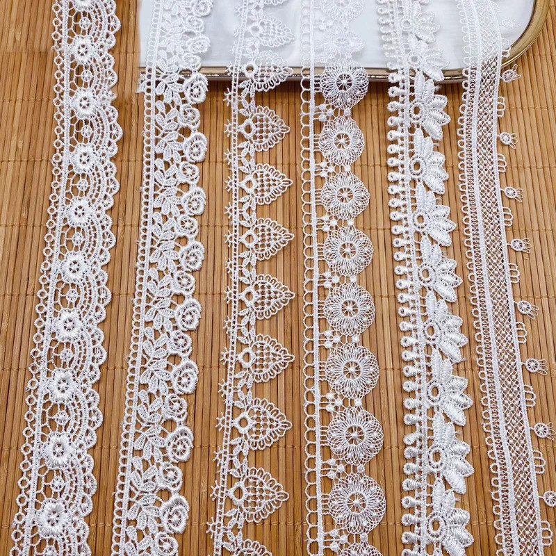 (3yards/lot) Embroidery White Flower Lace Ribbon Fabric Webbing Decoration Garment Accessories